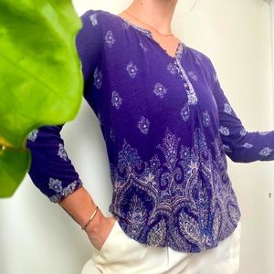 55% Linen Purple Paisley Lucky Brand Blouse